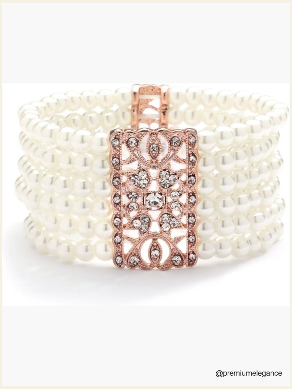 Ivory Pearl Crystal Stretch Cuff Bracelet 6-7", Vintage Wedding